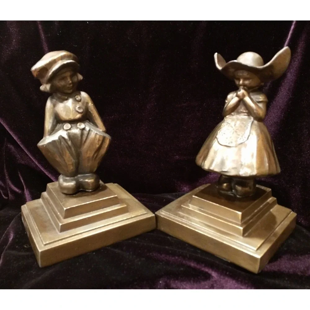 Vintage Metalic FRANKART Dutch Girl and Boy Bookends